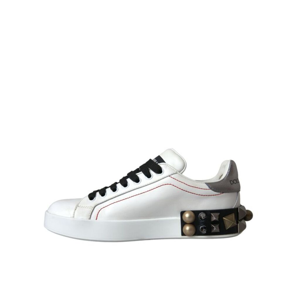 Dolce & Gabbana White Leather Crystal Roses Floral Sneakers Women's Shoes - Picture 5 of 6